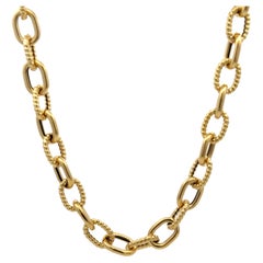 High Polish & Twist Motif Oval Link Necklace 19.47 Grams 14 Karat Yellow Gold