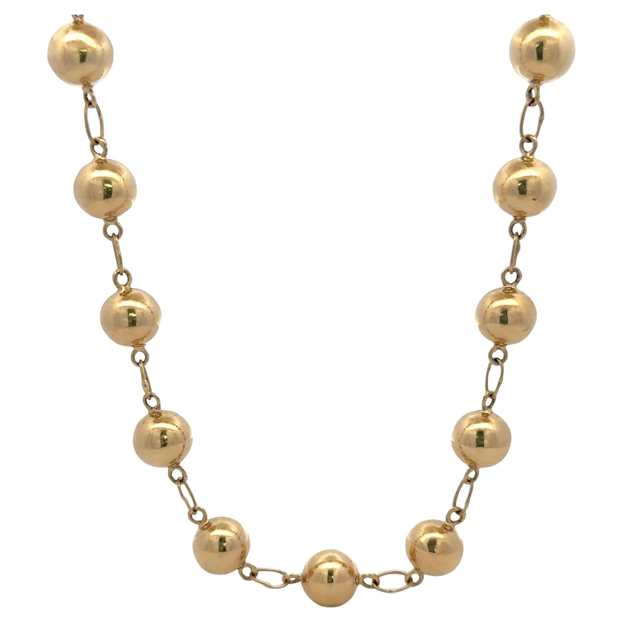 Chaîne collier à motif de boules polie 8,8 mm or jaune 14 carats 16,1 grammes Pour femmes en vente