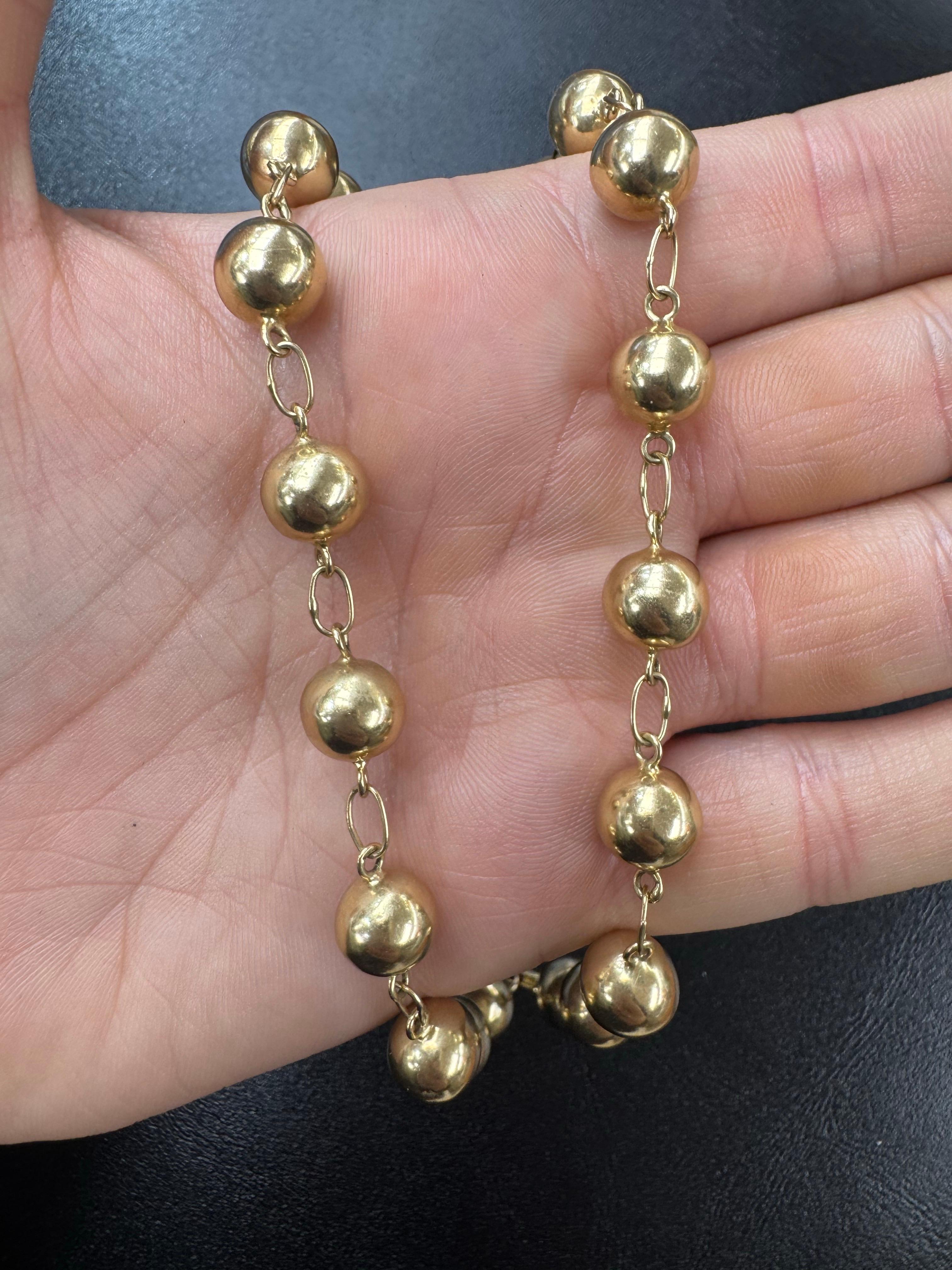 Chaîne collier à motif de boules polie 8,8 mm or jaune 14 carats 16,1 grammes en vente 1