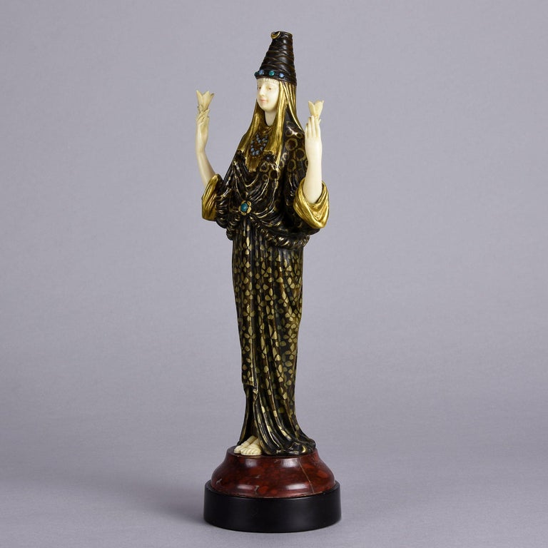“High Priestess” Art Deco Chryselephantine Sculpture by Maximilian Fiot