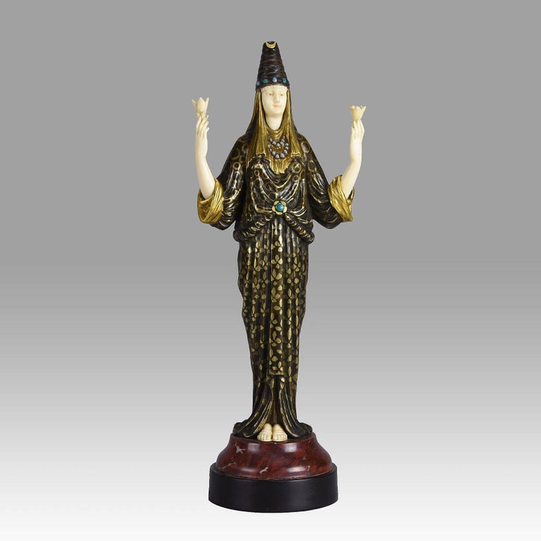 “High Priestess” Art Deco Chryselephantine Sculpture by Maximilian Fiot