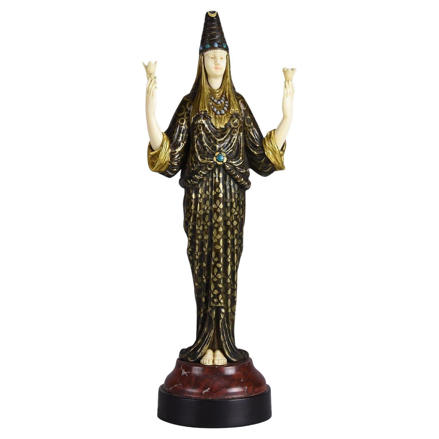 “High Priestess” Art Deco Chryselephantine Sculpture by Maximilian Fiot
