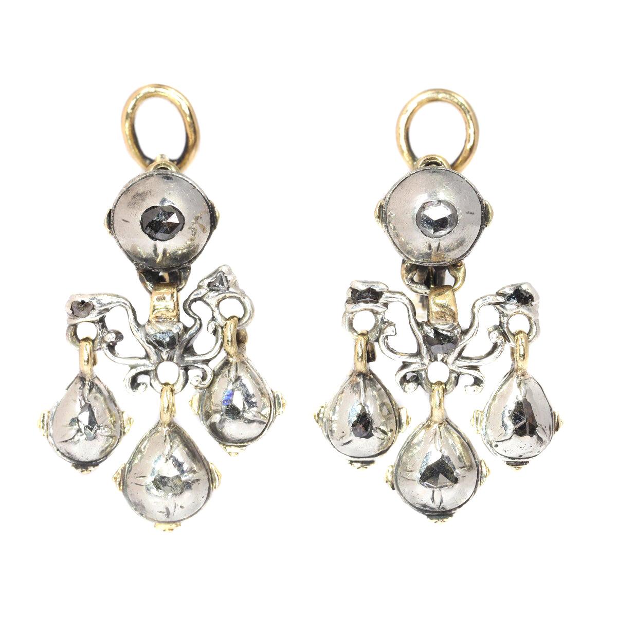 High Quality 18 Century Baroque Diamond Earrings, 1700s For Sale