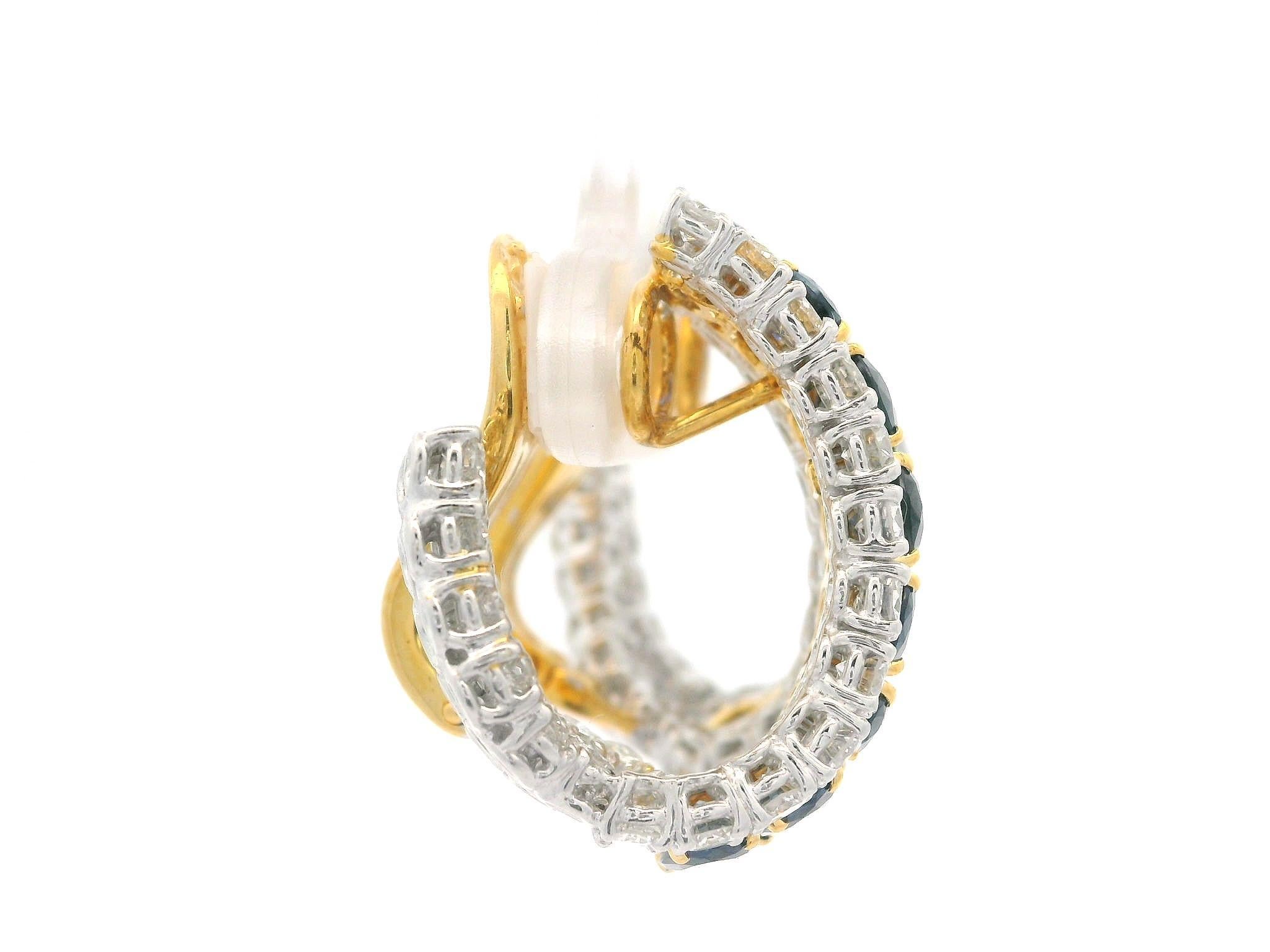 Taille ovale Boucles d'oreilles en or 18k de haute qualité 11.95ctw saphir et diamant Cuff Curved In Out en vente