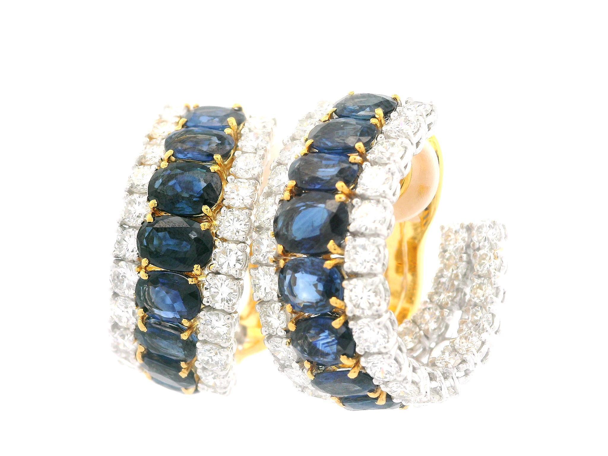 Boucles d'oreilles en or 18k de haute qualité 11.95ctw saphir et diamant Cuff Curved In Out Excellent état - En vente à Montclair, NJ