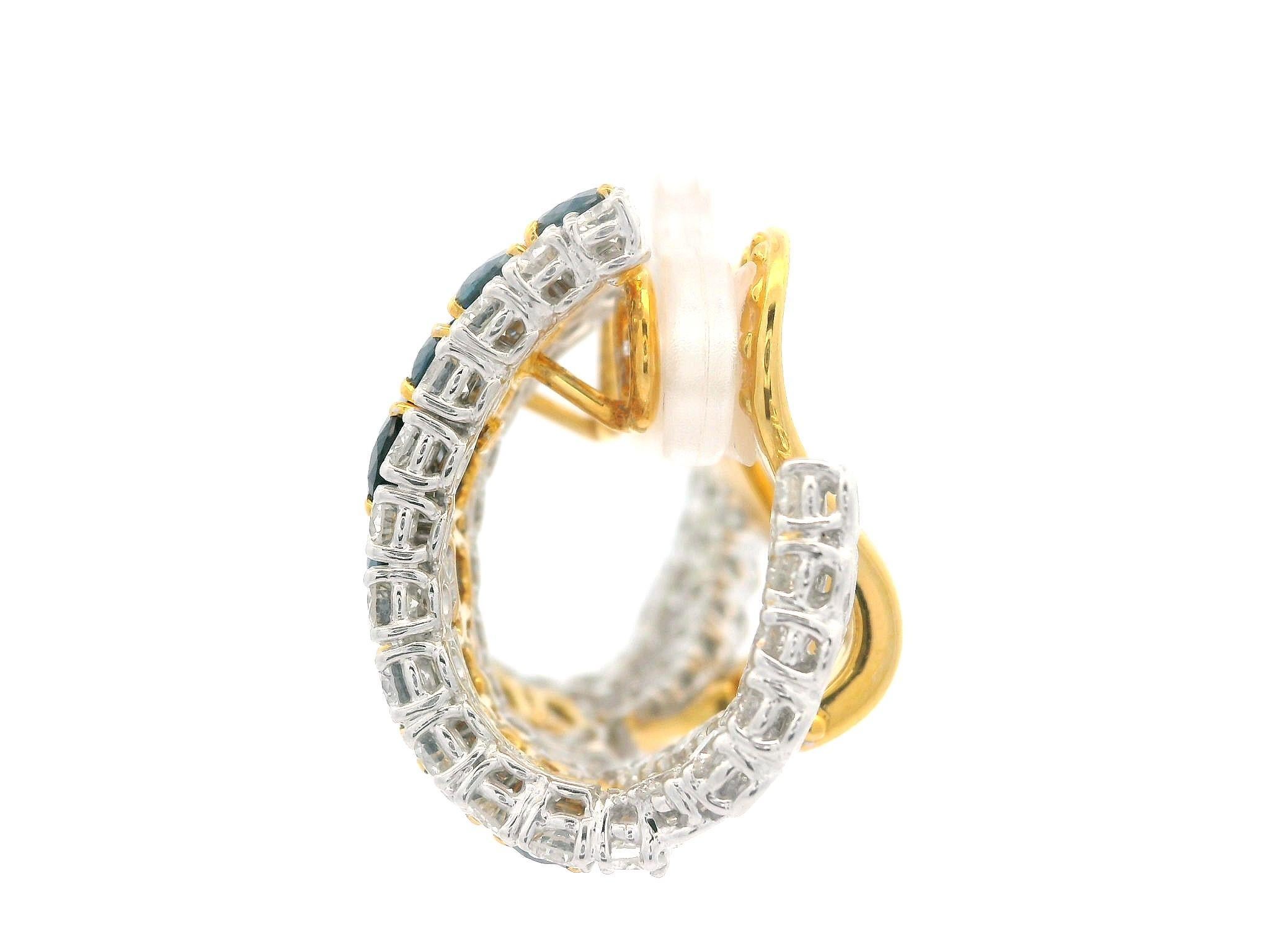 Boucles d'oreilles en or 18k de haute qualité 11.95ctw saphir et diamant Cuff Curved In Out Pour femmes en vente