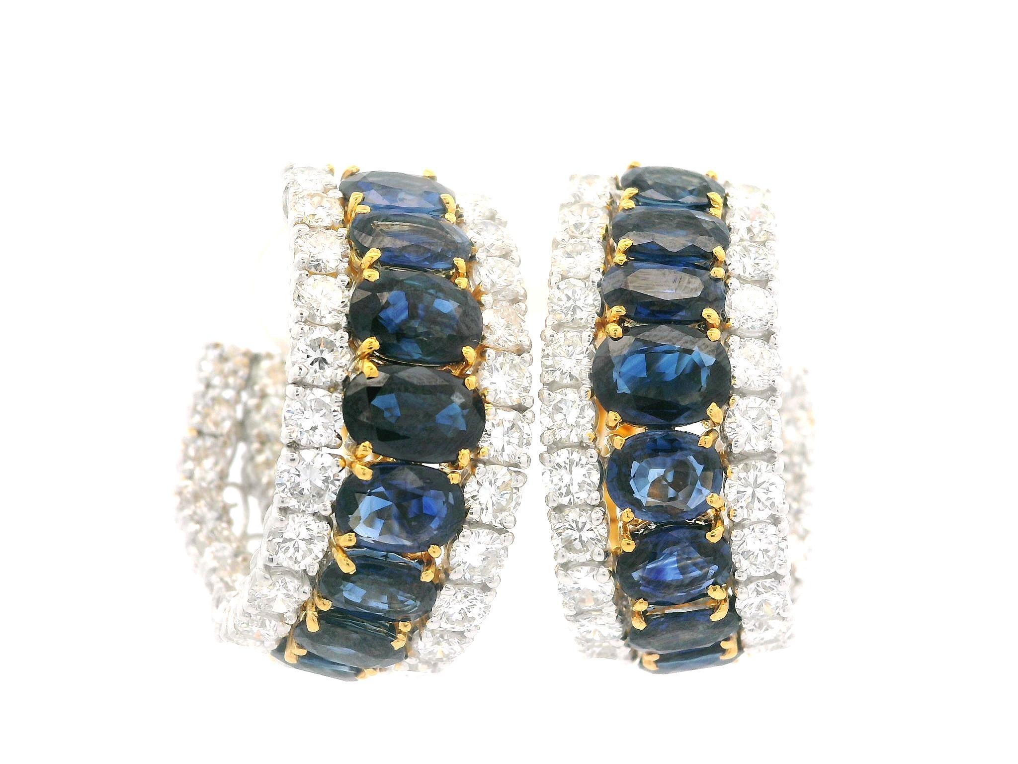 Boucles d'oreilles en or 18k de haute qualité 11.95ctw saphir et diamant Cuff Curved In Out en vente 2
