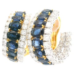 High Quality 18k Gold 11.95ctw Sapphire & Diamond Cuff Curved In Out Earrings