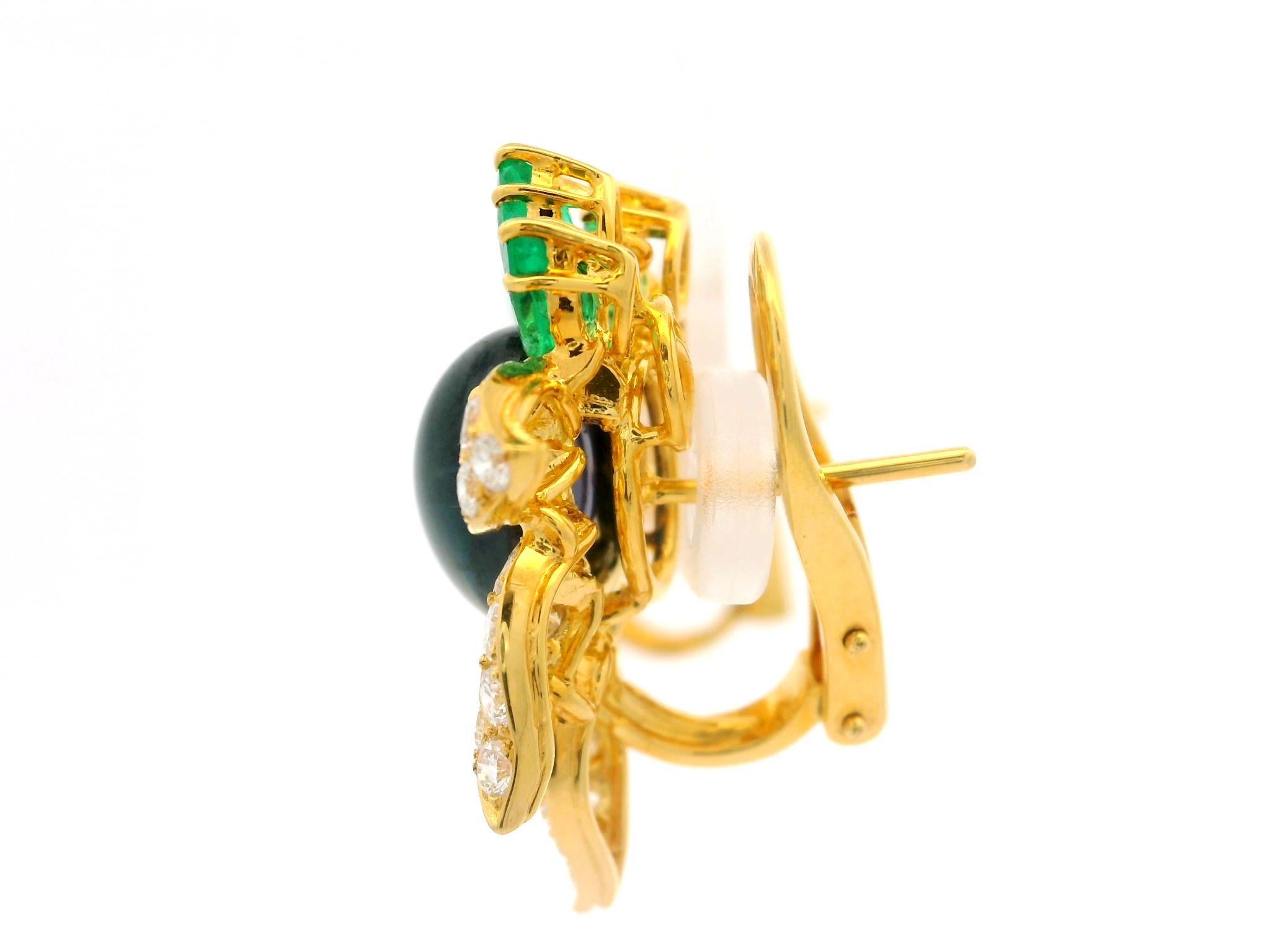 Orecchini a fiore di alta qualità in oro 18k GIA con smeraldo zaffiro e diamante da 16,53ctw in vendita 5