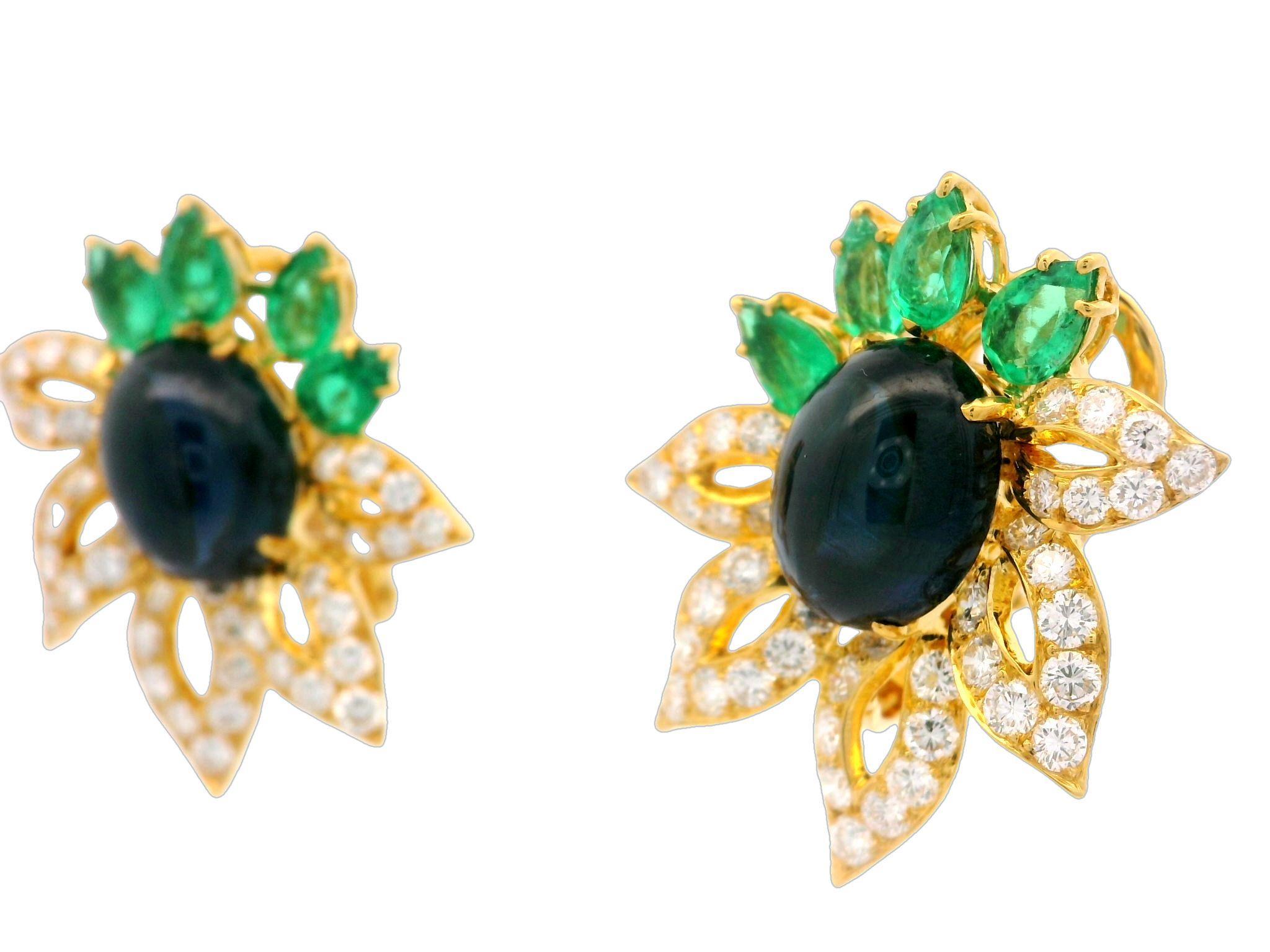 Orecchini a fiore di alta qualità in oro 18k GIA con smeraldo zaffiro e diamante da 16,53ctw in vendita 6