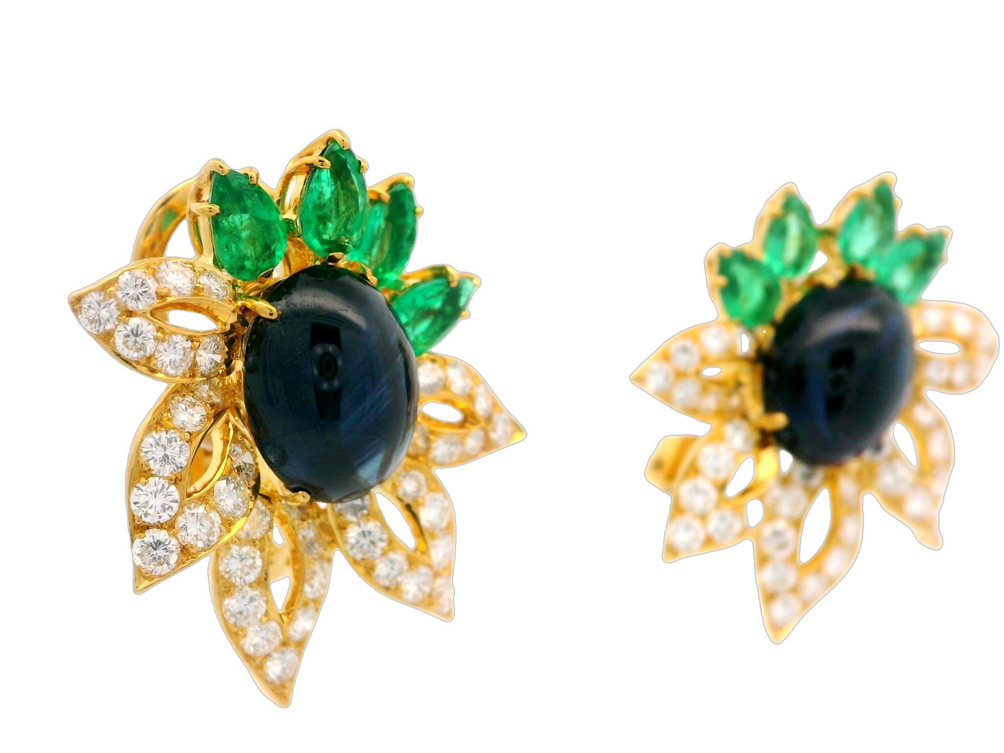 Orecchini a fiore di alta qualità in oro 18k GIA con smeraldo zaffiro e diamante da 16,53ctw in vendita 7