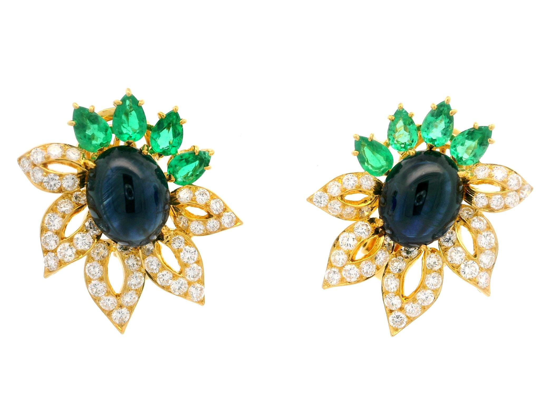 Orecchini a fiore di alta qualità in oro 18k GIA con smeraldo zaffiro e diamante da 16,53ctw in vendita 8