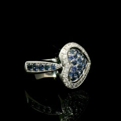 High Quality 18k White Gold 1.20ctw Round Sapphire & Diamond Heart Ring
