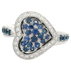 High Quality 18k White Gold 1.20ctw Round Sapphire & Diamond Heart Ring