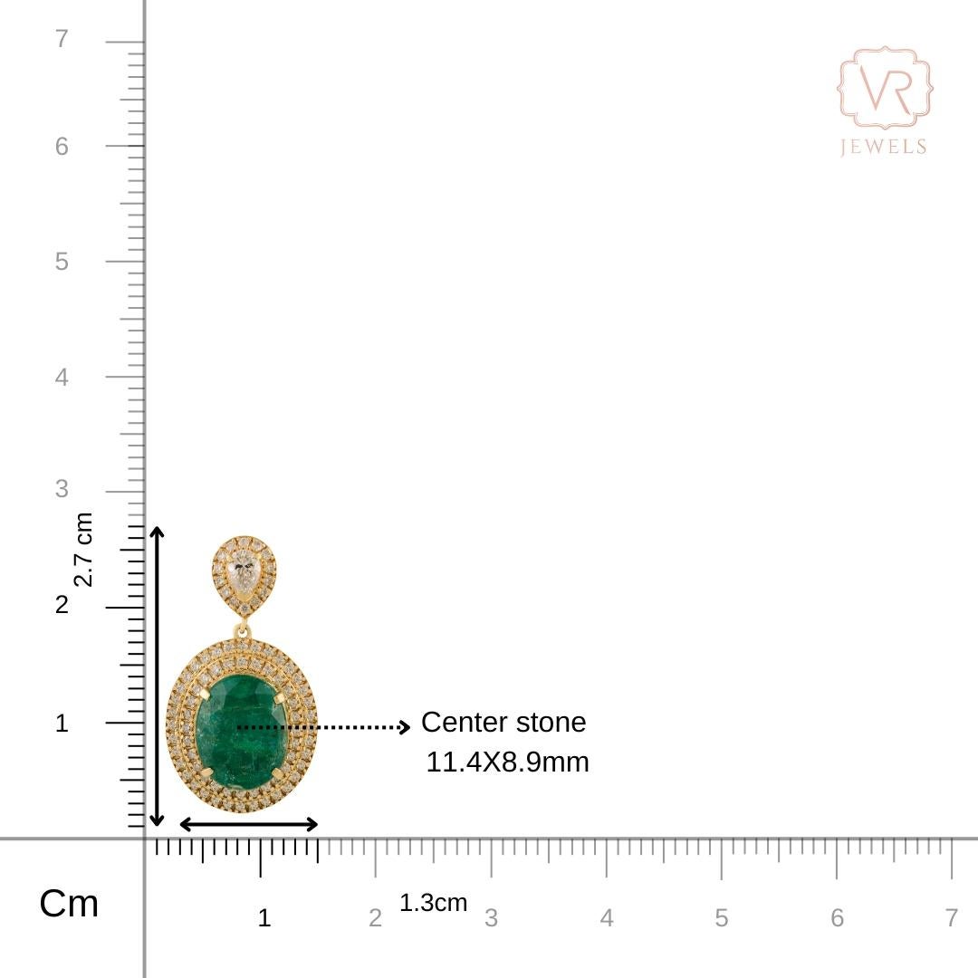 Pendientes de gota de oro amarillo de 18 quilates de alta calidad con esmeralda de 7,74 quilates y diamante de 1,42 quilates en venta 8