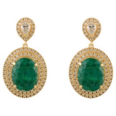 Pendientes de gota de oro amarillo de 18 quilates de alta calidad con esmeralda de 7,74 quilates y diamante de 1,42 quilates