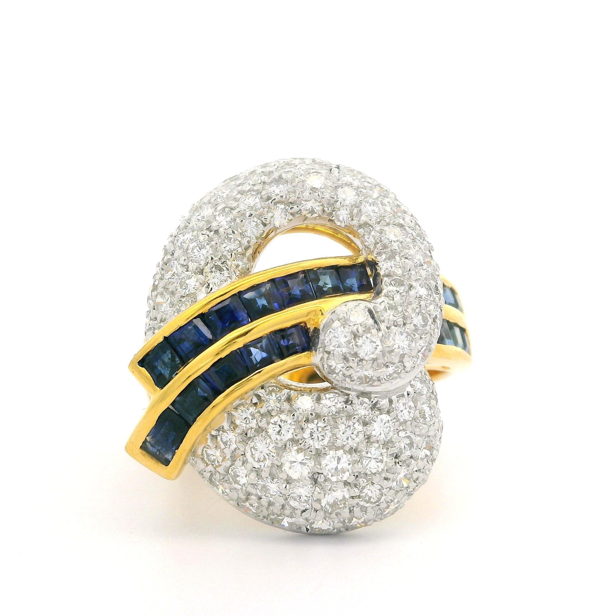 –Stones–
115 Natural Genuine Diamonds - Round Brilliant Cut - Pave Set - F/G Color - VS1/VS2 Clarity - 2.02ctw exact
20 Natural Genuine Sapphires - Calibre Square Step Cut - Channel Set - Royal Blue Color - 1.60ctw exact
Total Carat Weight: 3.62