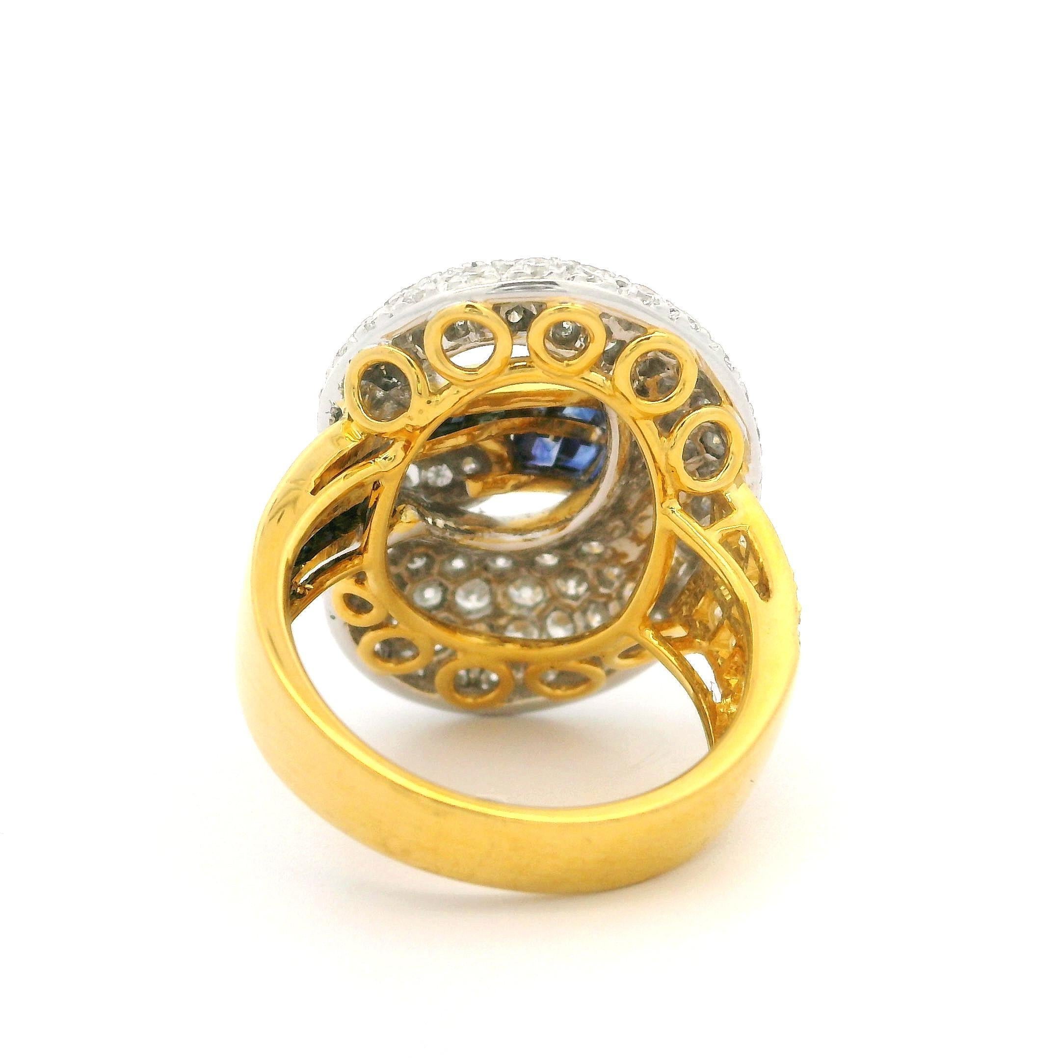 Women's High Quality 18k Yellow & White Gold 3.62ctw Sapphire Diamond Abstract Ring For Sale