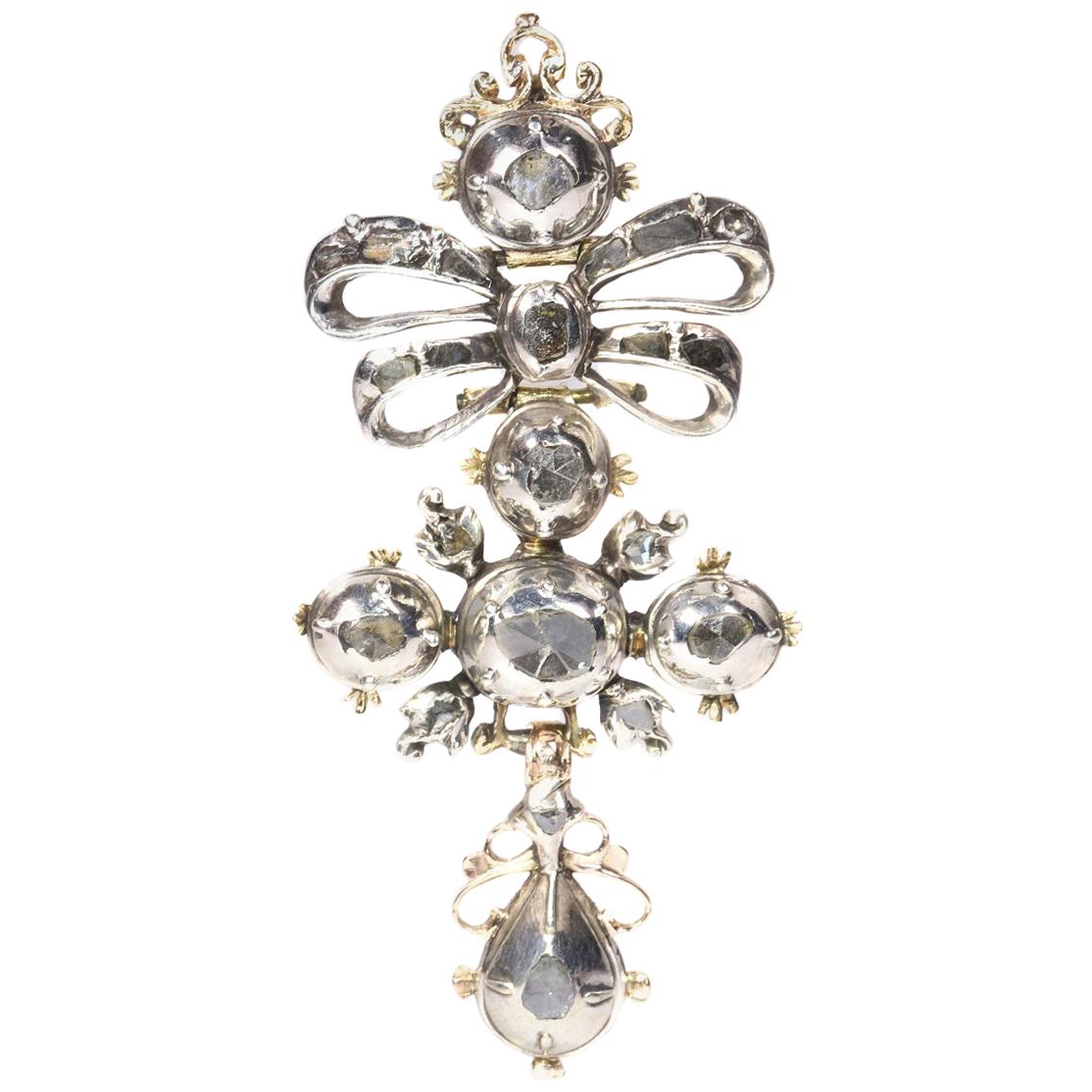 High Quality 18th Century Baroque Diamond Cross, 1700s For Sale