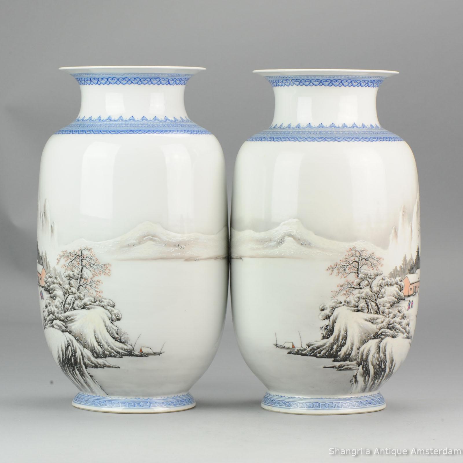 High Quality 1950-1960 Qianlong Marked Chinese Porcelain Vase PRoC Winter Land For Sale 5