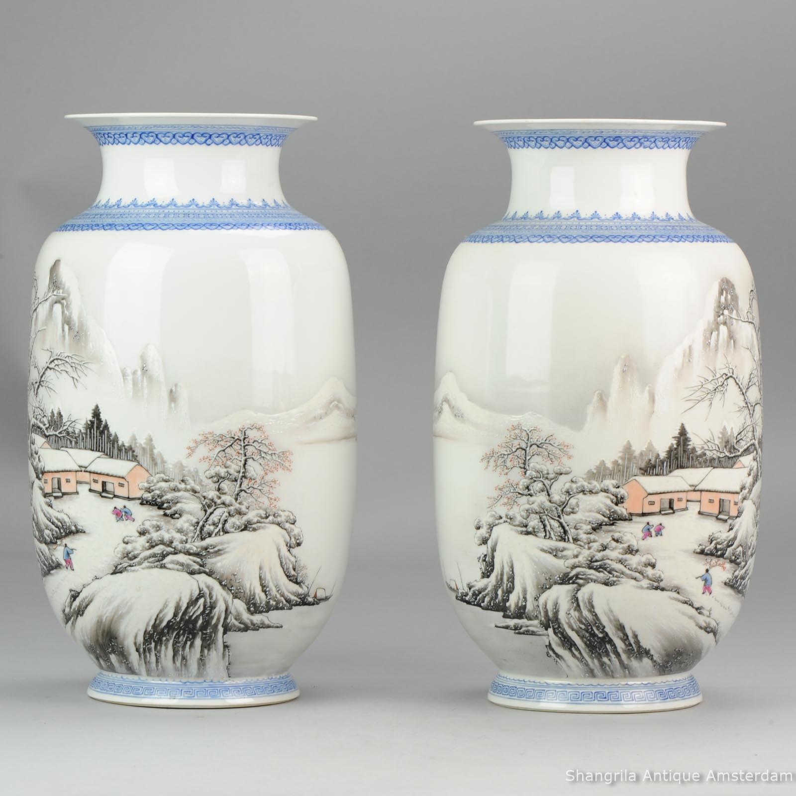 High Quality 1950-1960 Qianlong Marked Chinese Porcelain Vase PRoC Winter Land For Sale 6