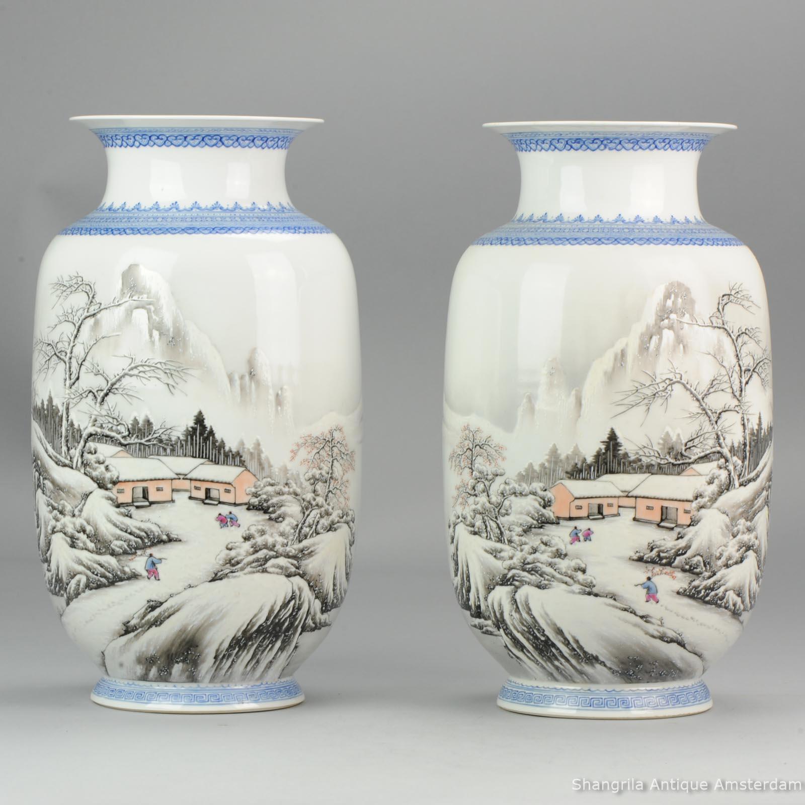 High Quality 1950-1960 Qianlong Marked Chinese Porcelain Vase PRoC Winter Land For Sale 7