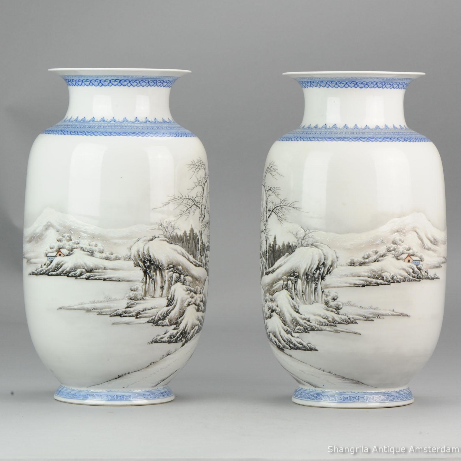 High Quality 1950-1960 Qianlong Marked Chinese Porcelain Vase PRoC Winter Land For Sale 1