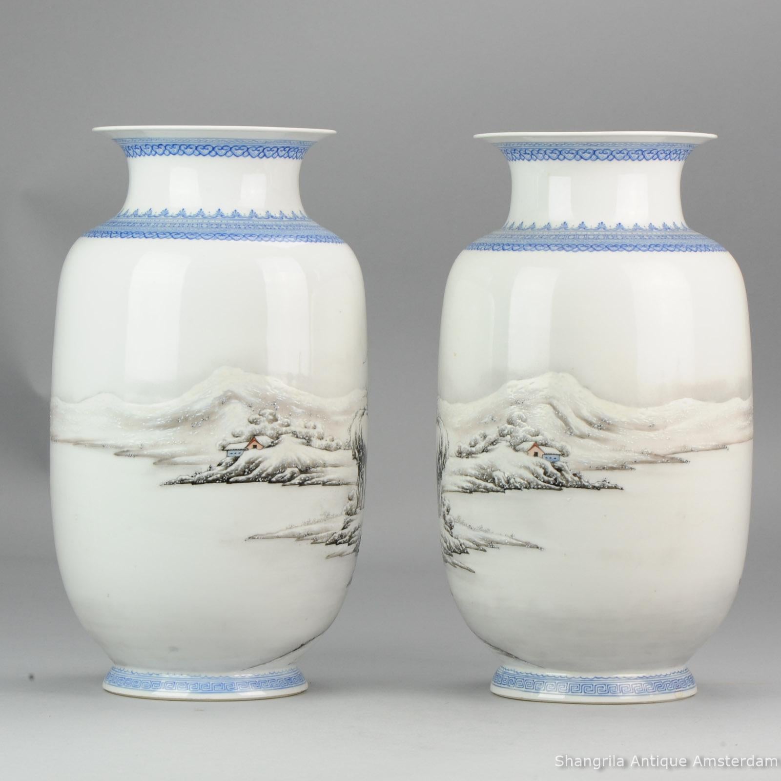 High Quality 1950-1960 Qianlong Marked Chinese Porcelain Vase PRoC Winter Land For Sale 2