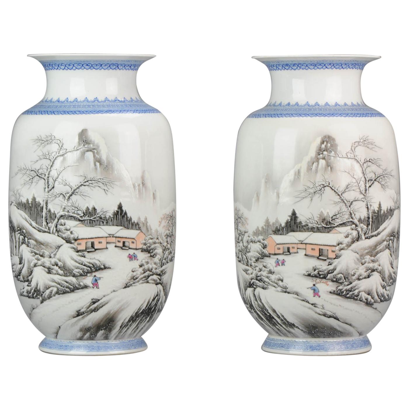 High Quality 1950-1960 Qianlong Marked Chinese Porcelain Vase PRoC Winter Land For Sale
