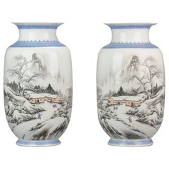 High Quality 1950-1960 Qianlong Marked Chinese Porcelain Vase PRoC Winter Land