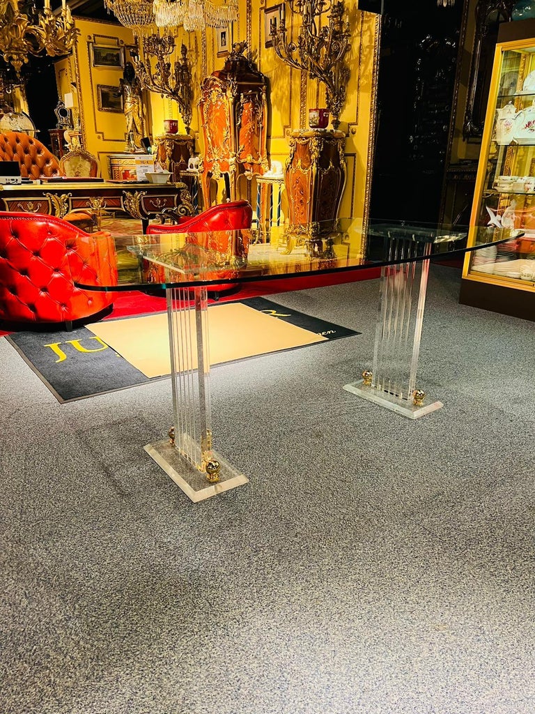 High Quality Acrylic Desk Stands on 2 Columns / Pillars with Massive Curved Top For Sale at 1stDibs