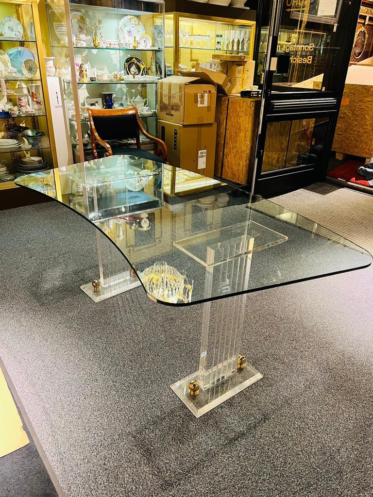 High Quality Acrylic Desk Stands on 2 Columns / Pillars with Massive Curved Top For Sale at 1stDibs