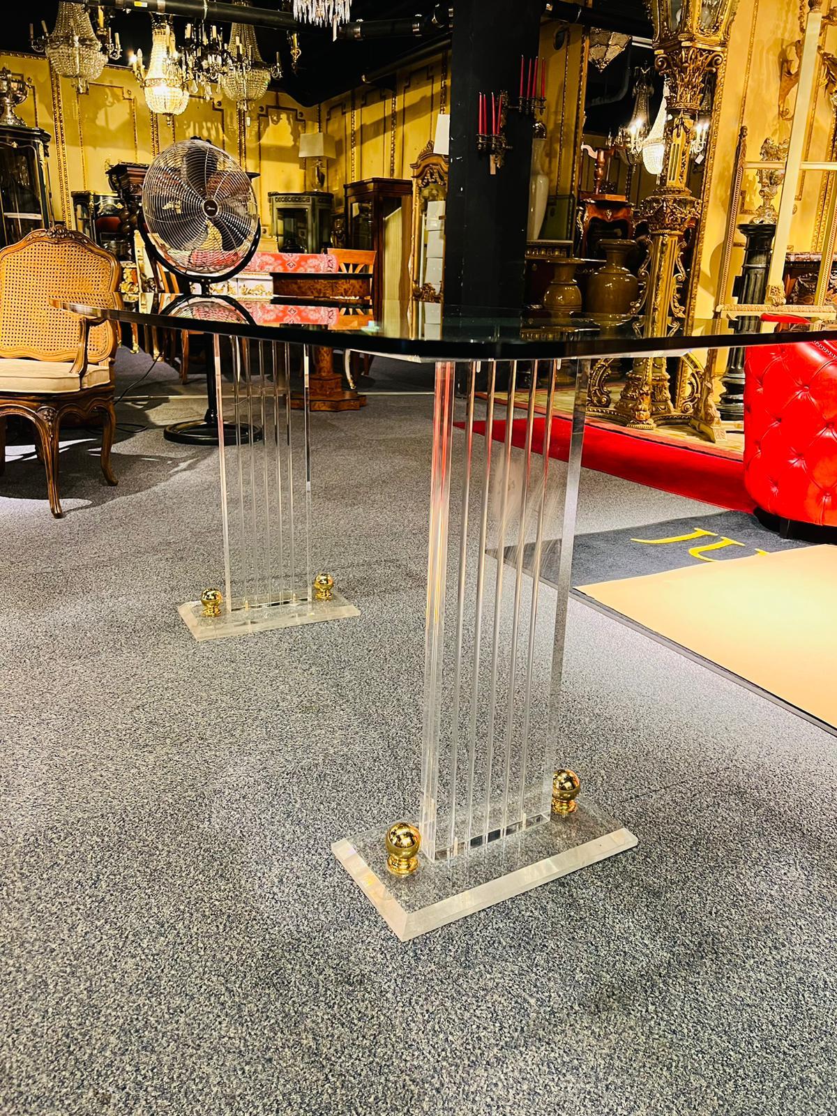 20th Century High Quality Acrylic Desk Stands on 2 Columns / Pillars with Massive Curved Top For Sale