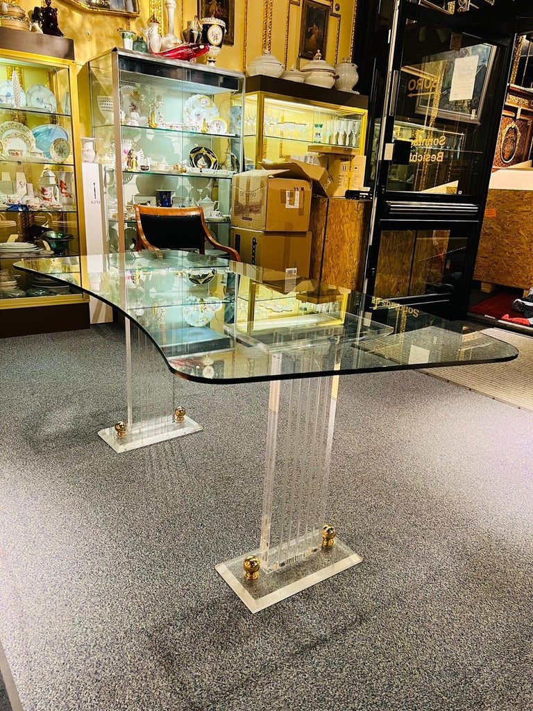 High Quality Acrylic Desk Stands on 2 Columns / Pillars with Massive Curved Top For Sale at 1stDibs