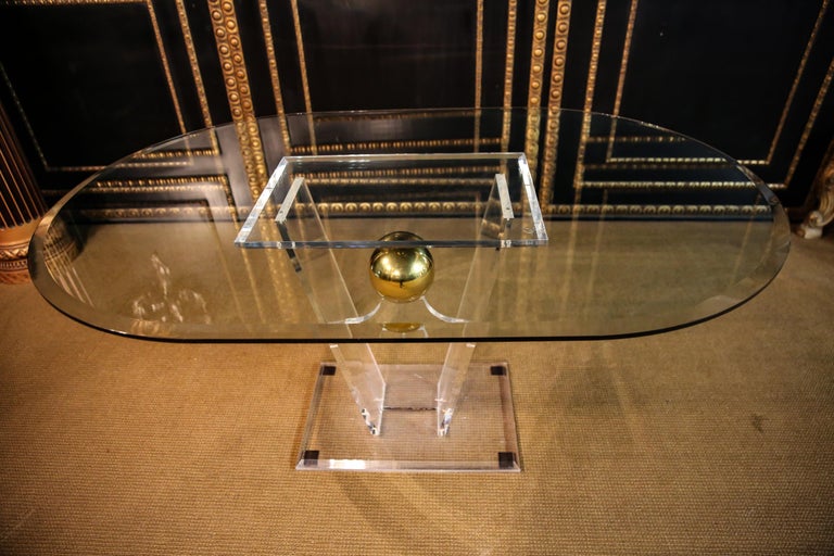 High Quality Acrylic Dining Table with Oval Glass Top For Sale at 1stdibs