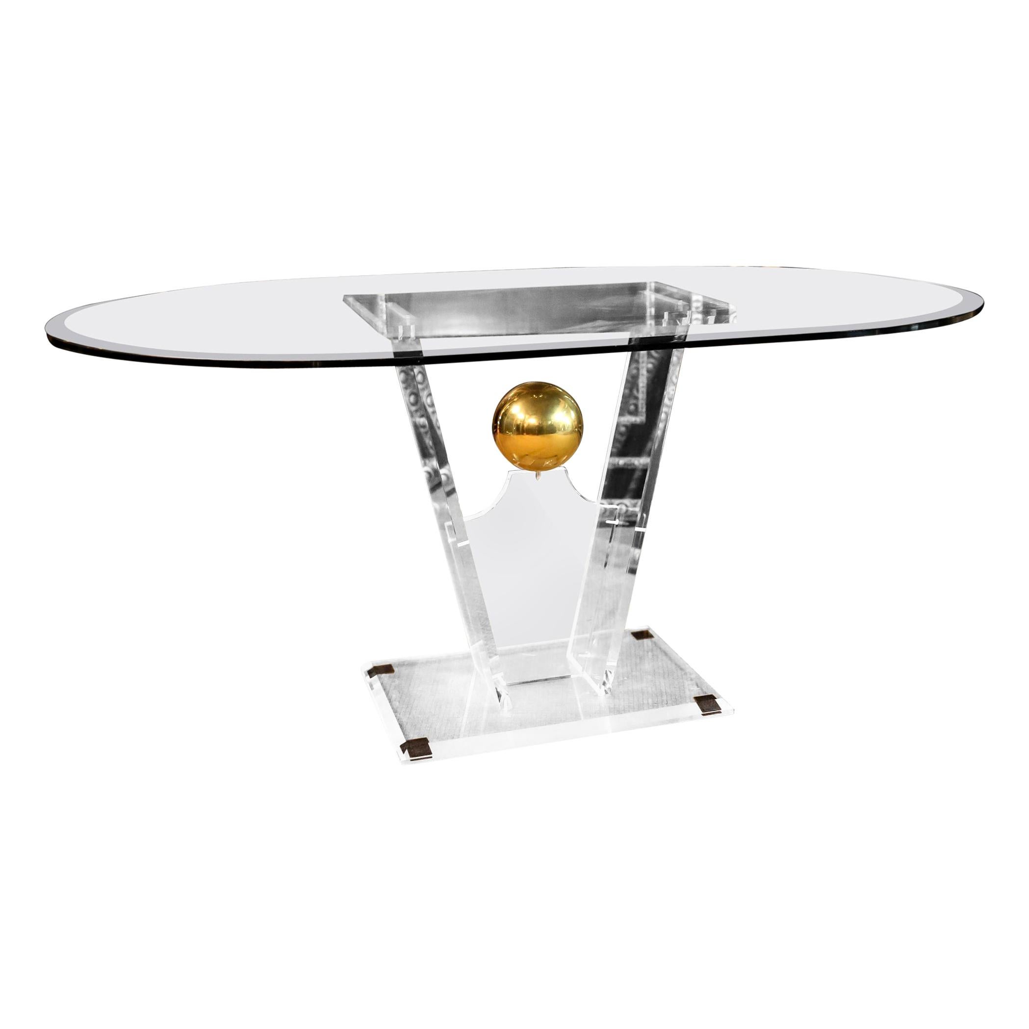 Acrylic Dining Table with Four Collumns Legs and Round Glass Plate For