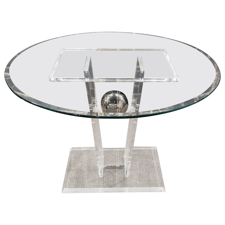 High Quality Acrylic Dining Table with Round Glass Top For Sale