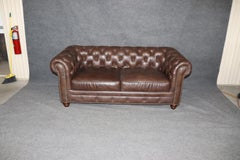 High Quality American-Made Brown Leather Tufted Chesterfield Sofa
