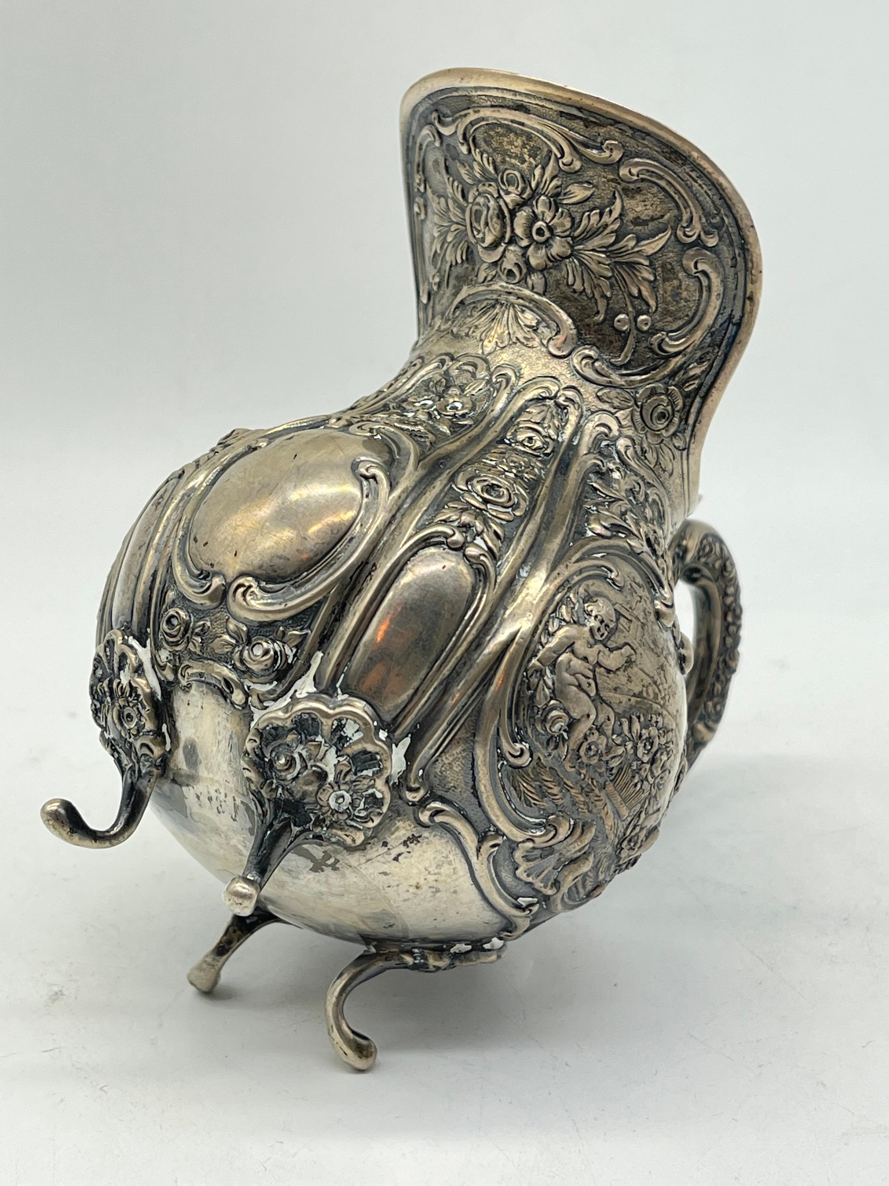 High-Quality Antique 800 Silver Milk Jug with Flowers & Children probably German For Sale 3