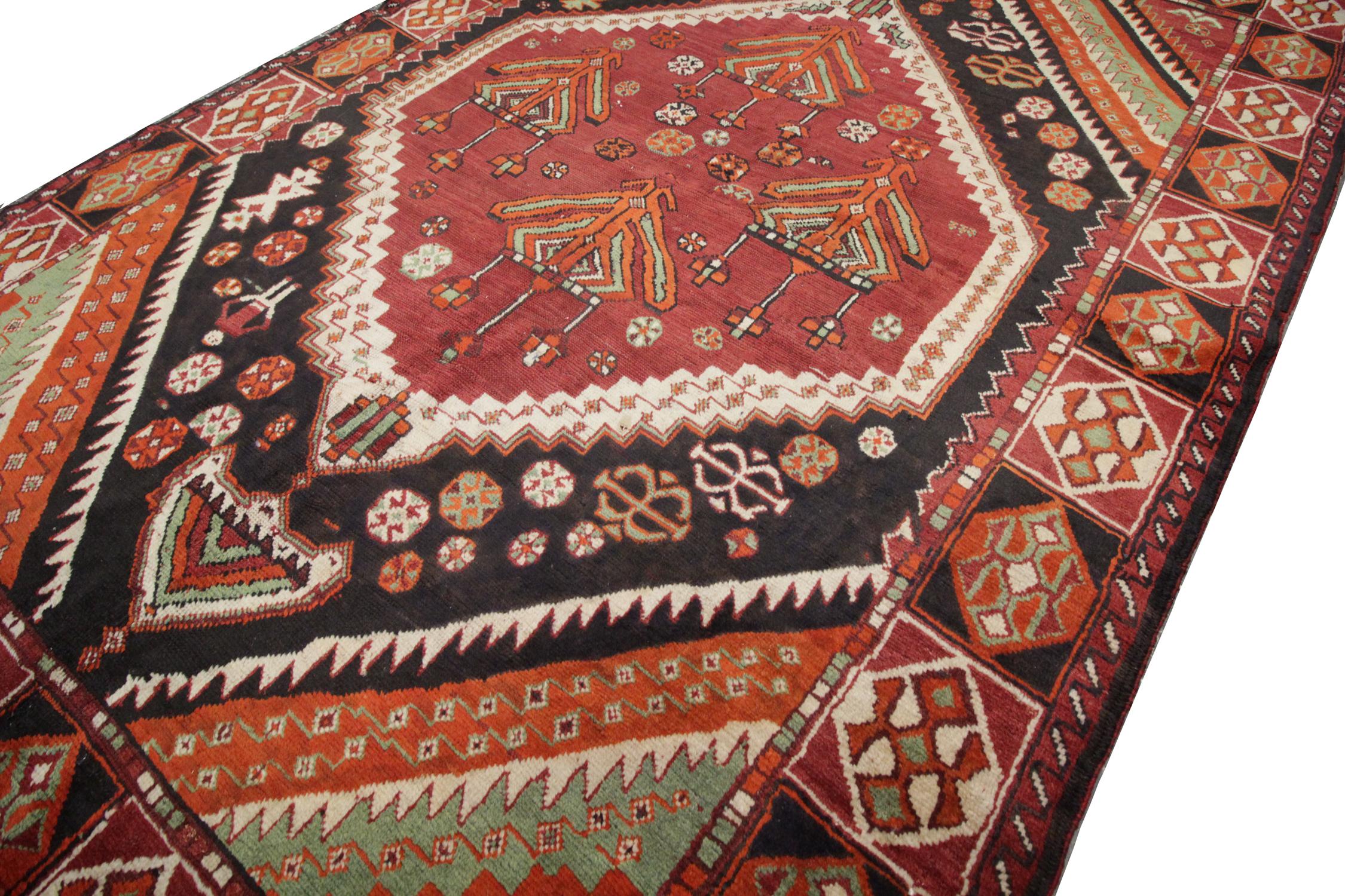 Tribal High-Quality Antique Caucasian Azerbaijan Handmade Orange Wool Living Room Rug For Sale