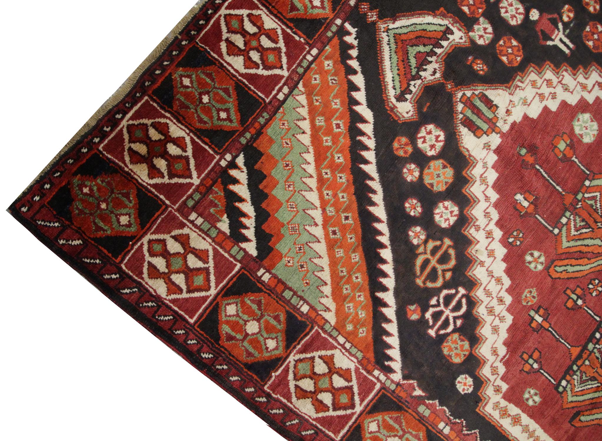 Azerbaijani High-Quality Antique Caucasian Azerbaijan Handmade Orange Wool Living Room Rug For Sale
