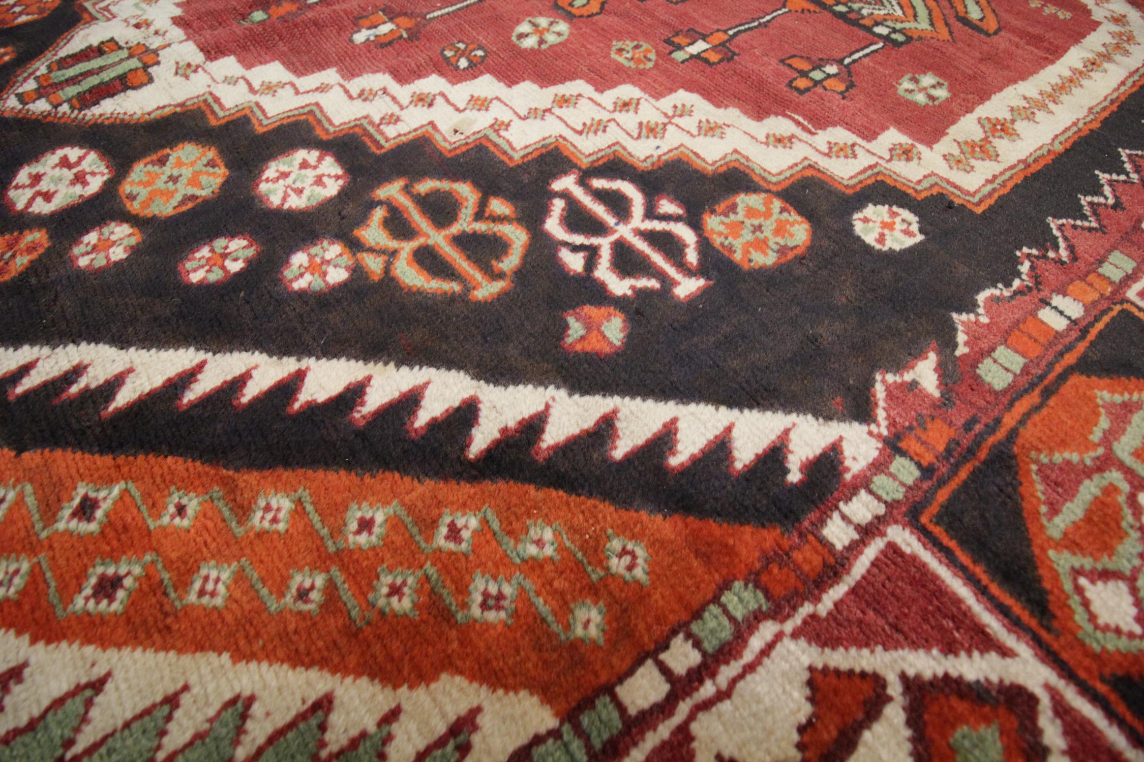 Vegetable Dyed High-Quality Antique Caucasian Azerbaijan Handmade Orange Wool Living Room Rug For Sale