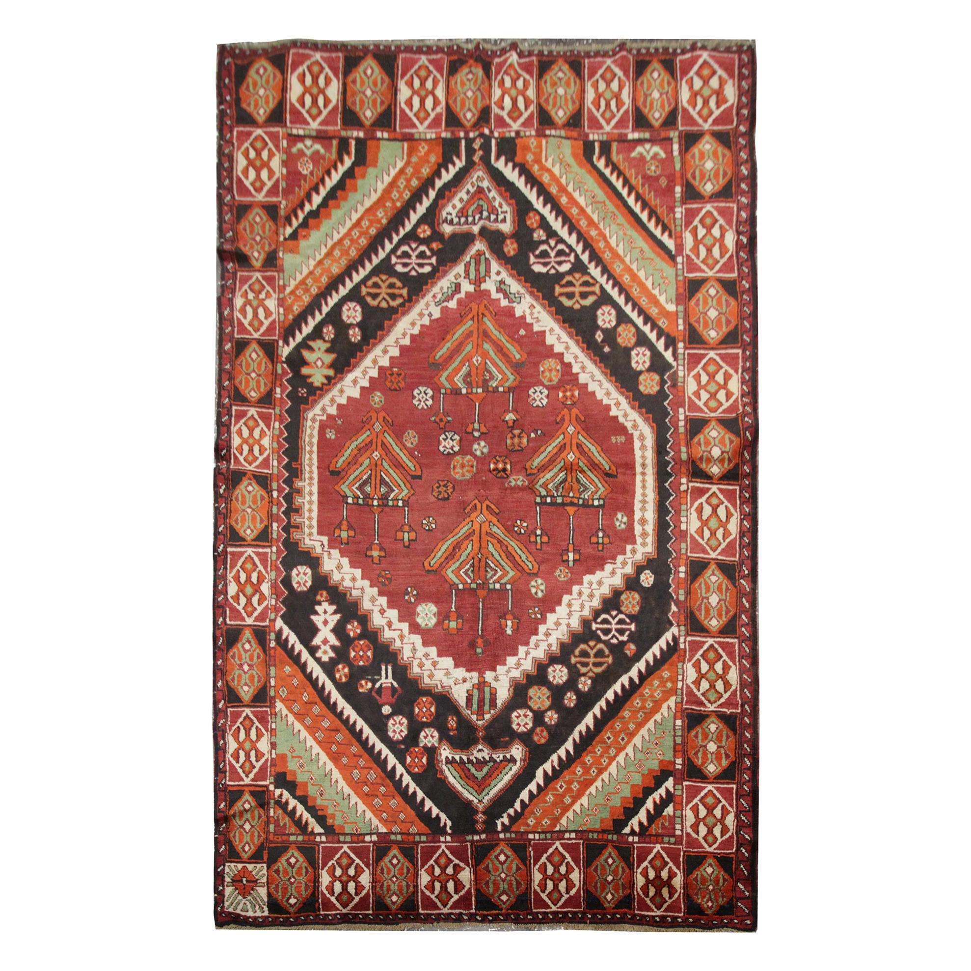 High-Quality Antique Caucasian Azerbaijan Handmade Orange Wool Living Room Rug For Sale