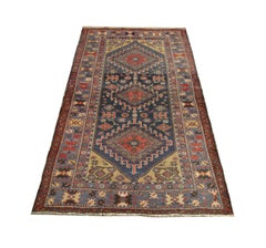 High-Quality Antique Caucasian Living Room Rug Multicolored Tribal Carpet Rug