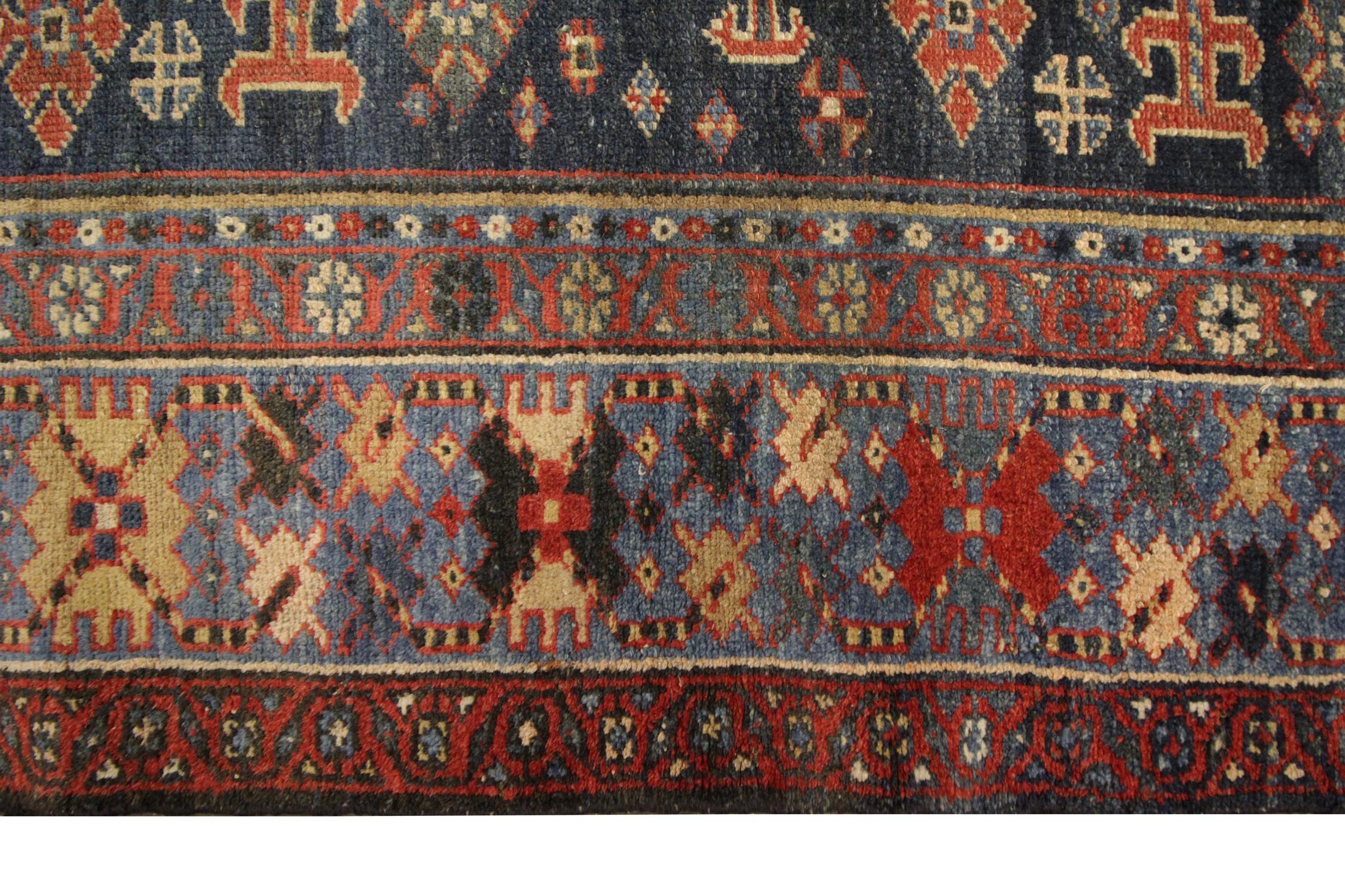 High-Quality Antique Caucasian Living Room Rug Multicolored Tribal Carpet Rug In Excellent Condition For Sale In Hampshire, GB