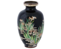 High Quality Antique Japanese Cloisonne Enamel Blossoming Iris’s Vase