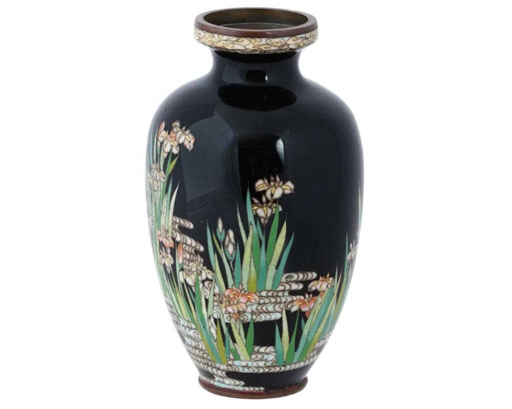 Meiji High Quality Antique Japanese Cloisonne Enamel Blossoming Iris’s Vase For Sale