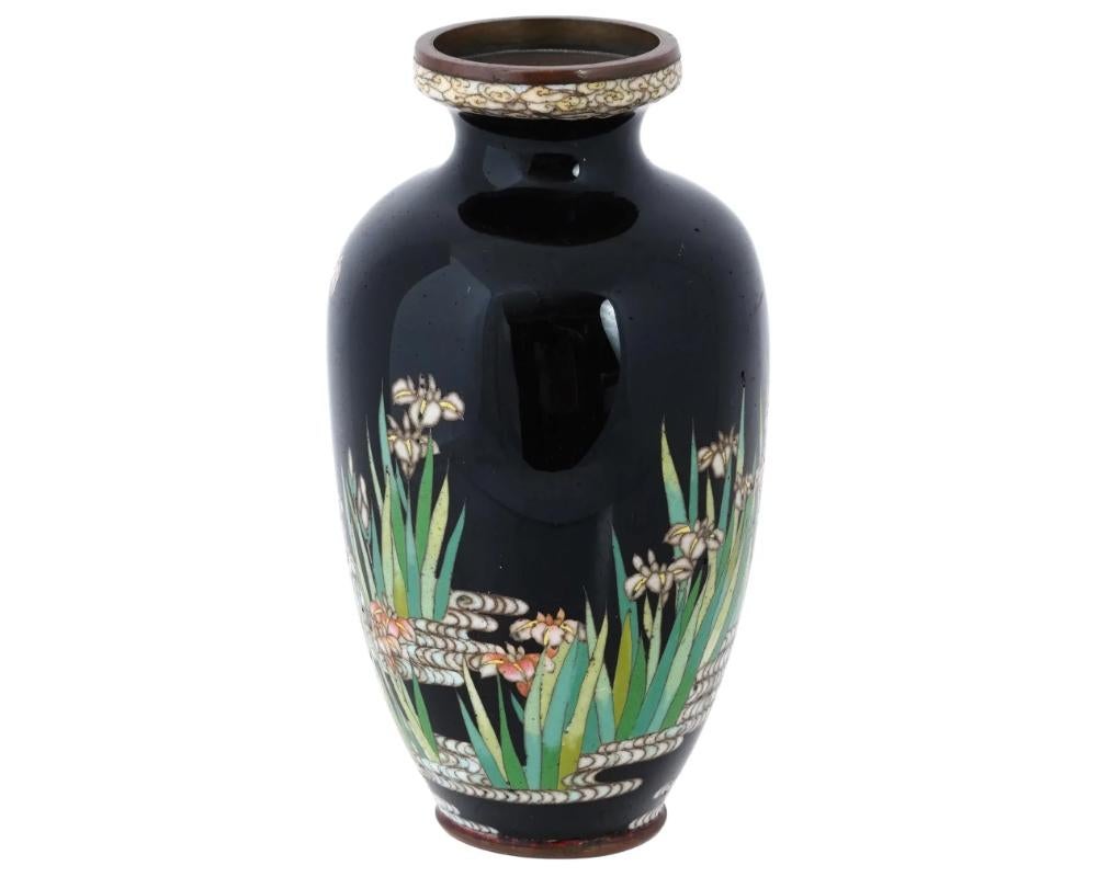 Cloissoné High Quality Antique Japanese Cloisonne Enamel Blossoming Iris’s Vase For Sale