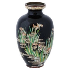 Vaso antico giapponese di smalto cloisonne di alta qualità con iris in fiore