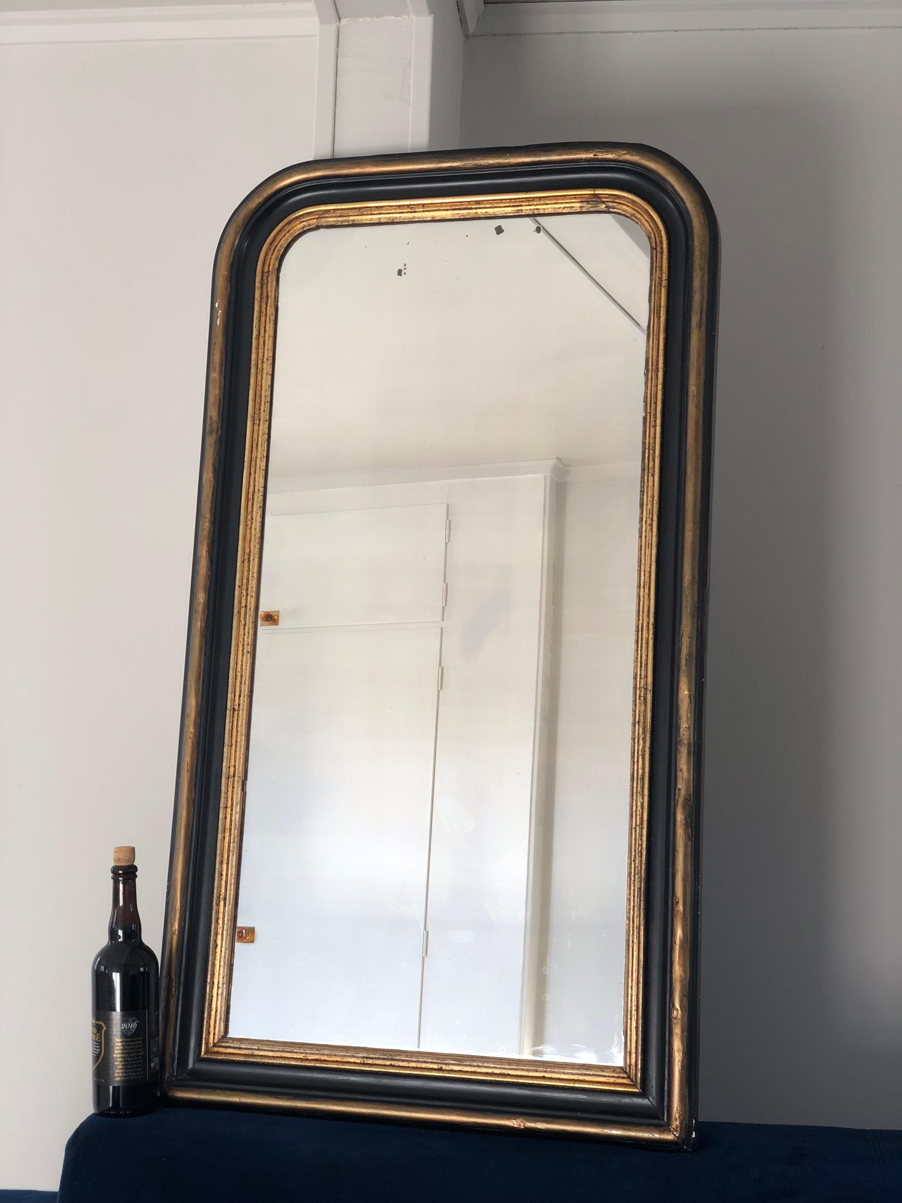 High Quality Antique Louis Philippe Mirror in Black and Gold France Late 19th Ce For Sale 3